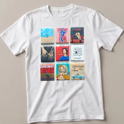 Colorful pop art shirt featuring Stephen Sanchez and lyrics in vibrant colors — printed on a unisex t-shirt