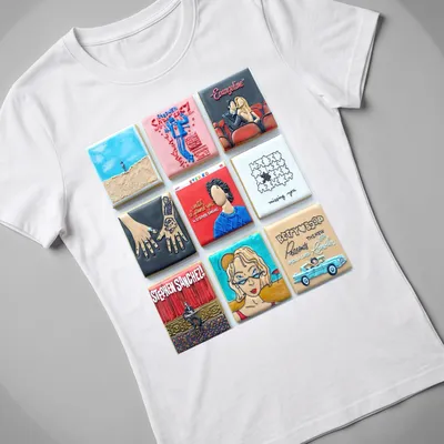 Colorful pop art shirt featuring Stephen Sanchez and lyrics in vibrant colors — printed on a women's shirt