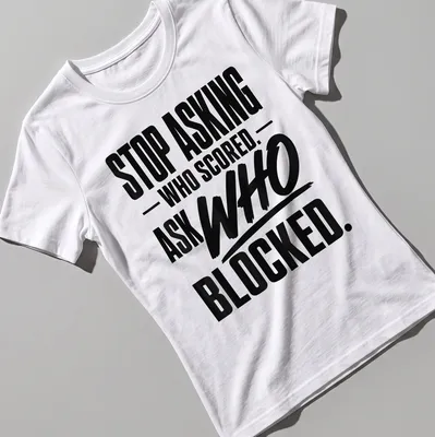 Bold typography volleyball shirt with black and white text about blocking. — printed on a women's shirt