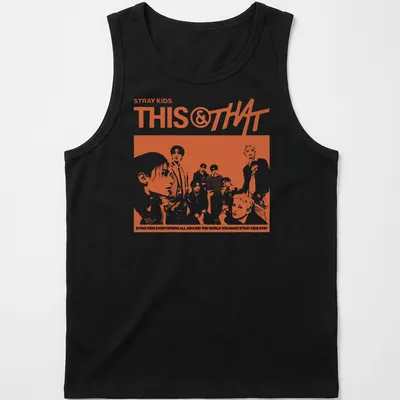 Retro Stray Kids shirt with vibrant orange text on white background — printed on a tank top