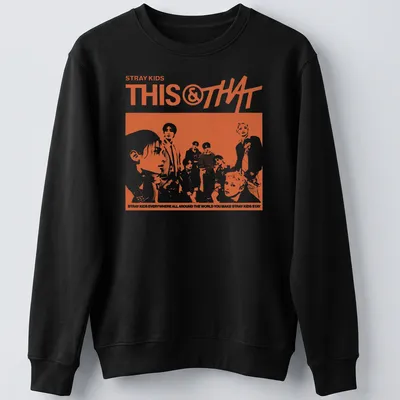 Retro Stray Kids shirt with vibrant orange text on white background — printed on a unisex sweatshirt