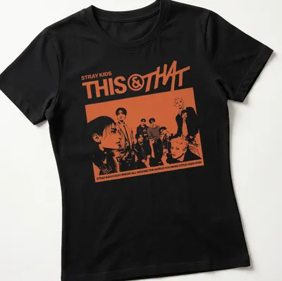 Retro Stray Kids shirt with vibrant orange text on white background — printed on a women's shirt