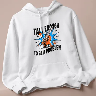 Cartoon character with a sword below bold text on humorous — printed on a unisex hoodie