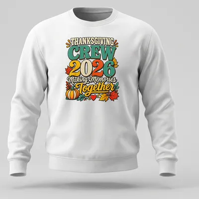 Vintage colorful Thanksgiving Crew shirt with pumpkin and autumn leaves design — printed on a unisex sweatshirt