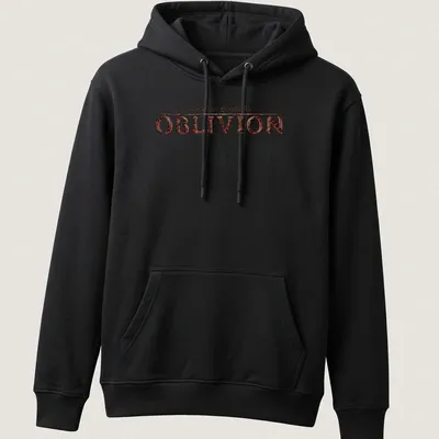 Fantasy game logo t-shirt featuring The Elder Scrolls IV Oblivion text — printed on a unisex hoodie
