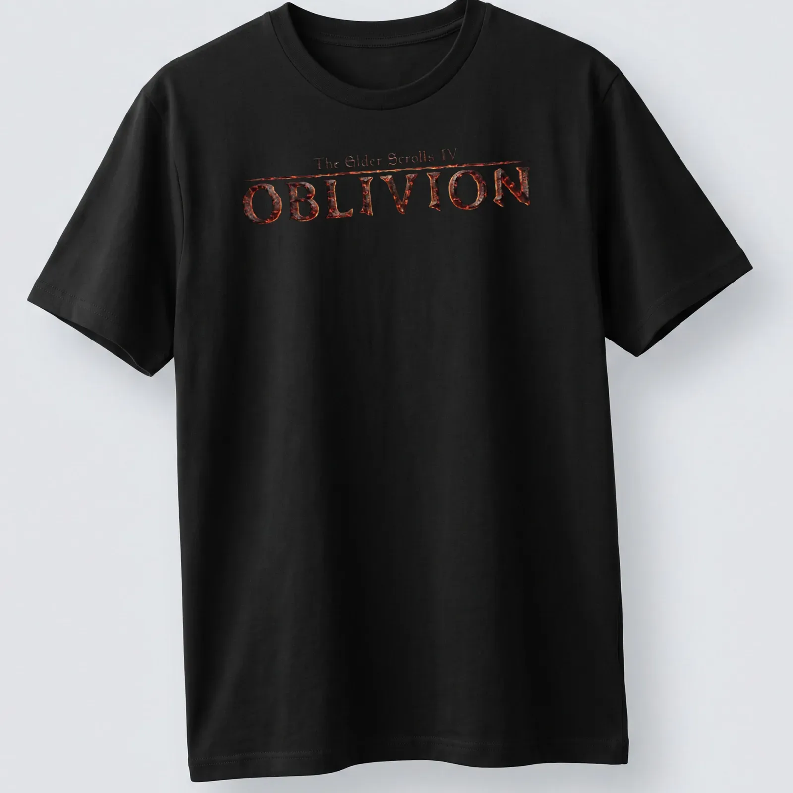Fantasy game logo t-shirt featuring The Elder Scrolls IV Oblivion text — printed on a unisex t-shirt