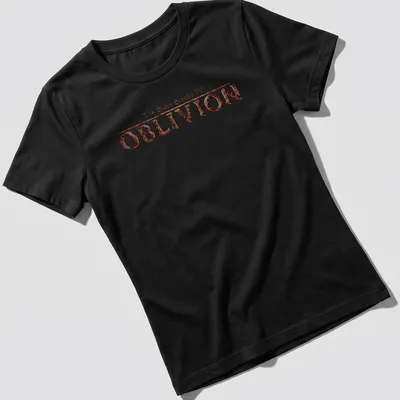 Fantasy game logo t-shirt featuring The Elder Scrolls IV Oblivion text — printed on a women's shirt