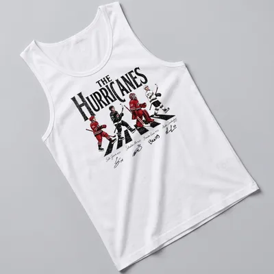 Hockey players in Abbey Road style with red, black, and white colors — printed on a tank top