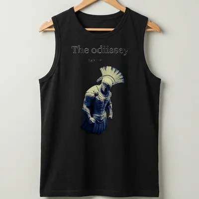 Dramatic Spartan warrior illustration with text on — printed on a tank top