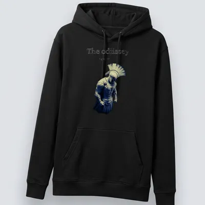 Dramatic Spartan warrior illustration with text on — printed on a unisex hoodie