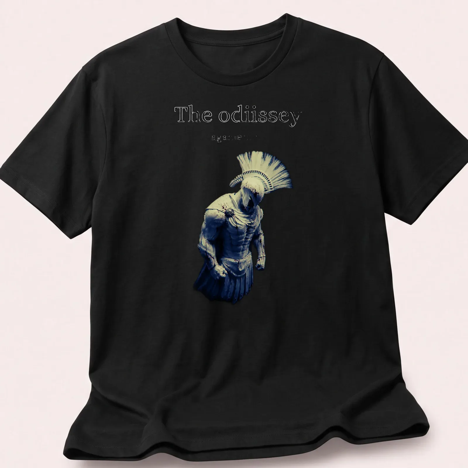 Dramatic Spartan warrior illustration with text on — printed on a unisex t-shirt