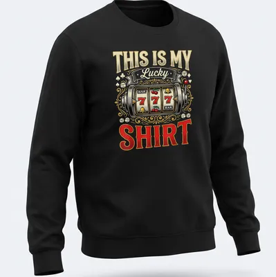 Vintage ornate slot machine t-shirt with colorful printed text and symbols — printed on a unisex sweatshirt