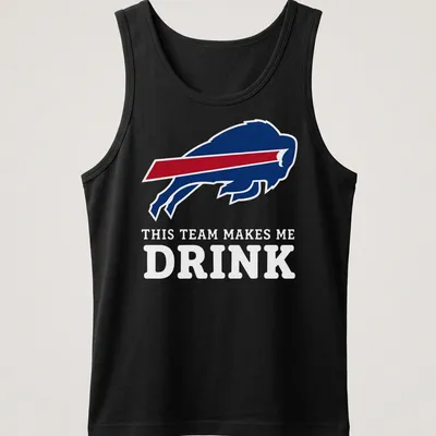 Bold Buffalo Bills graphic tee with humorous team spirit phrase — printed on a tank top