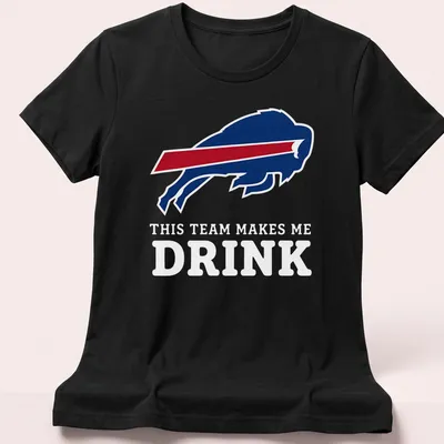 Bold Buffalo Bills graphic tee with humorous team spirit phrase — printed on a women's shirt