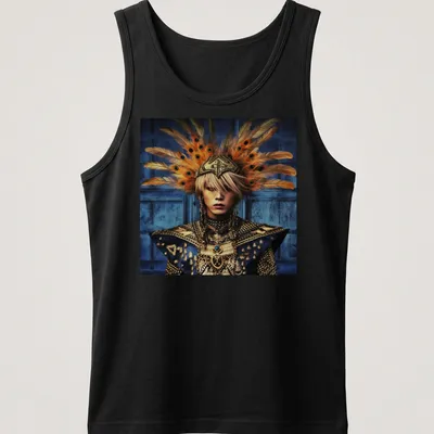 Fantasy portrait of Thunderbird God with a feathered headdress in vibrant colors — printed on a tank top