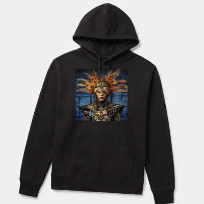 Fantasy portrait of Thunderbird God with a feathered headdress in vibrant colors — printed on a unisex hoodie