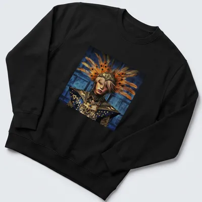 Fantasy portrait of Thunderbird God with a feathered headdress in vibrant colors — printed on a unisex sweatshirt