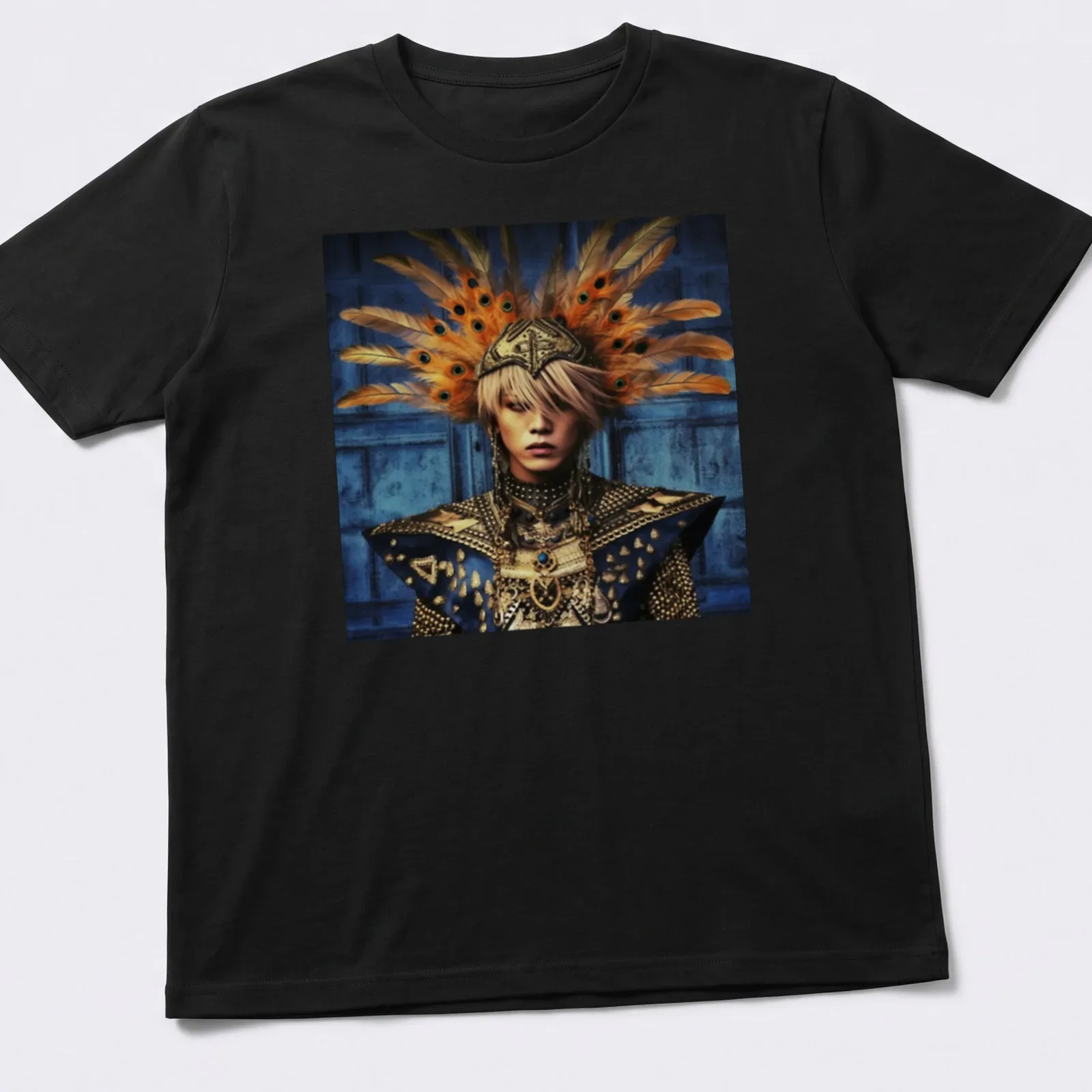 Fantasy portrait of Thunderbird God with a feathered headdress in vibrant colors — printed on a unisex t-shirt