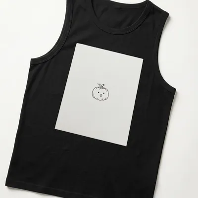 Line-art drawing of a tiny pumpkin on a white — printed on a tank top