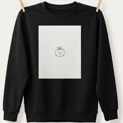 Line-art drawing of a tiny pumpkin on a white — printed on a unisex sweatshirt
