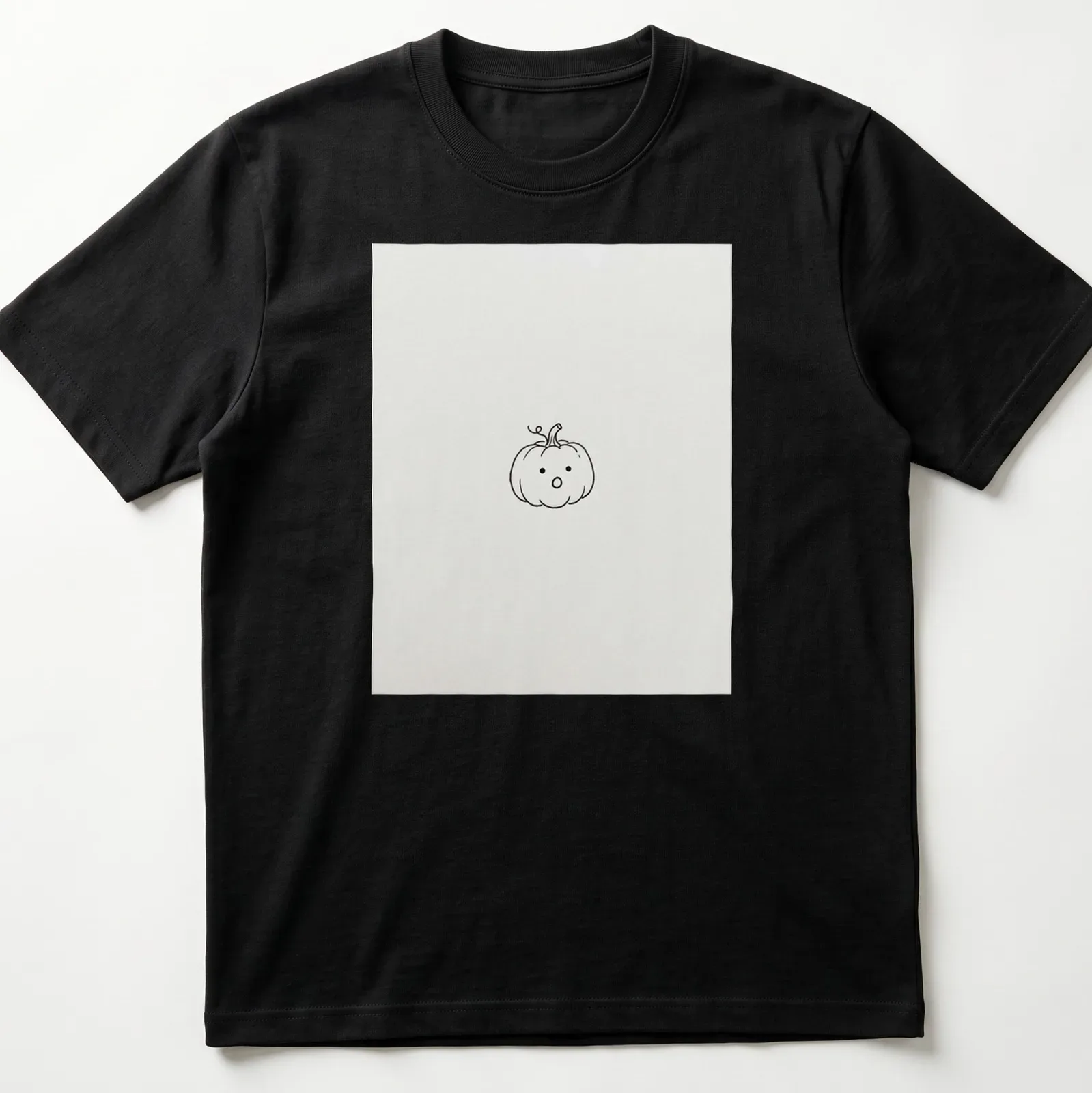 Line-art drawing of a tiny pumpkin on a white — printed on a unisex t-shirt