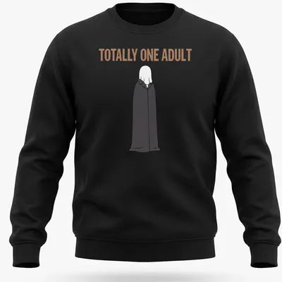 Cartoon ghost in trench coat with text, humorously labeled as an adult. — printed on a unisex sweatshirt