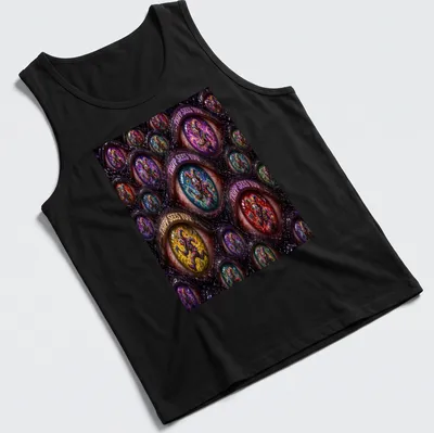 Psychedelic clown graphic with the text 'TRIPP SEES YOU' in vibrant colors — printed on a tank top