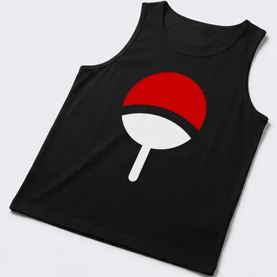 Simple flat design featuring the Uchiha Clan logo in red and white — printed on a tank top