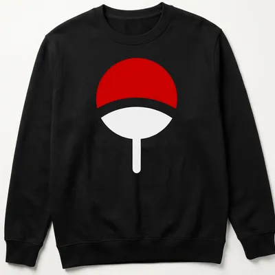 Simple flat design featuring the Uchiha Clan logo in red and white — printed on a unisex sweatshirt