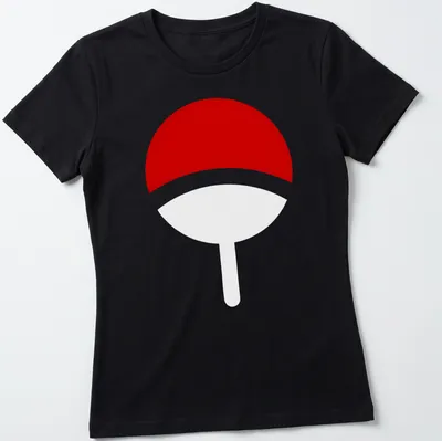 Simple flat design featuring the Uchiha Clan logo in red and white — printed on a women's shirt