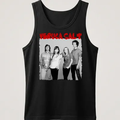 Black and white portrait of Veruca Salt with red accents on a — printed on a tank top
