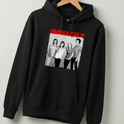Black and white portrait of Veruca Salt with red accents on a — printed on a unisex hoodie