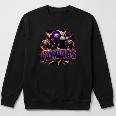 Electric football helmet design with Vikings text in bold colors — printed on a unisex sweatshirt