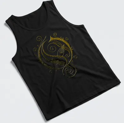 Vintage ornate swirl design in gold, black, and white on a — printed on a tank top