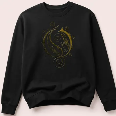 Vintage ornate swirl design in gold, black, and white on a — printed on a unisex sweatshirt