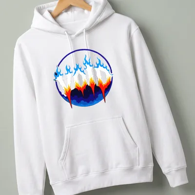 Gothic flames surrounding bold 'VOID' text in blue, orange, white, and black — printed on a unisex hoodie