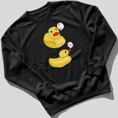 Whimsical watercolor print of rubber ducks with humorous text about Lake Bathtub. — printed on a unisex sweatshirt