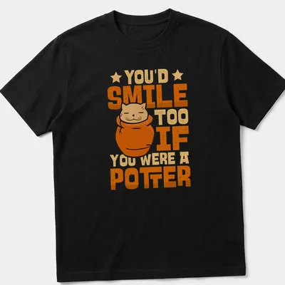 Kawaii style t-shirt featuring a cat in a pot with funny text about pottery — printed on a unisex t-shirt