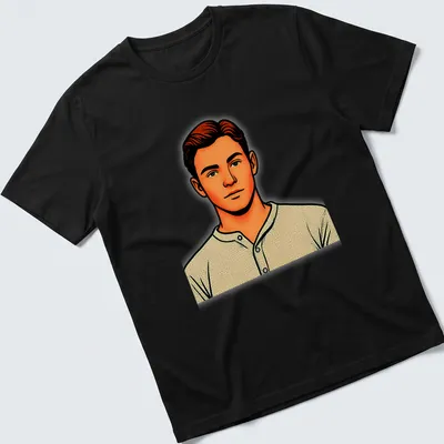 Pop art illustration of a young Sherlock character in orange, beige, and black — printed on a unisex t-shirt